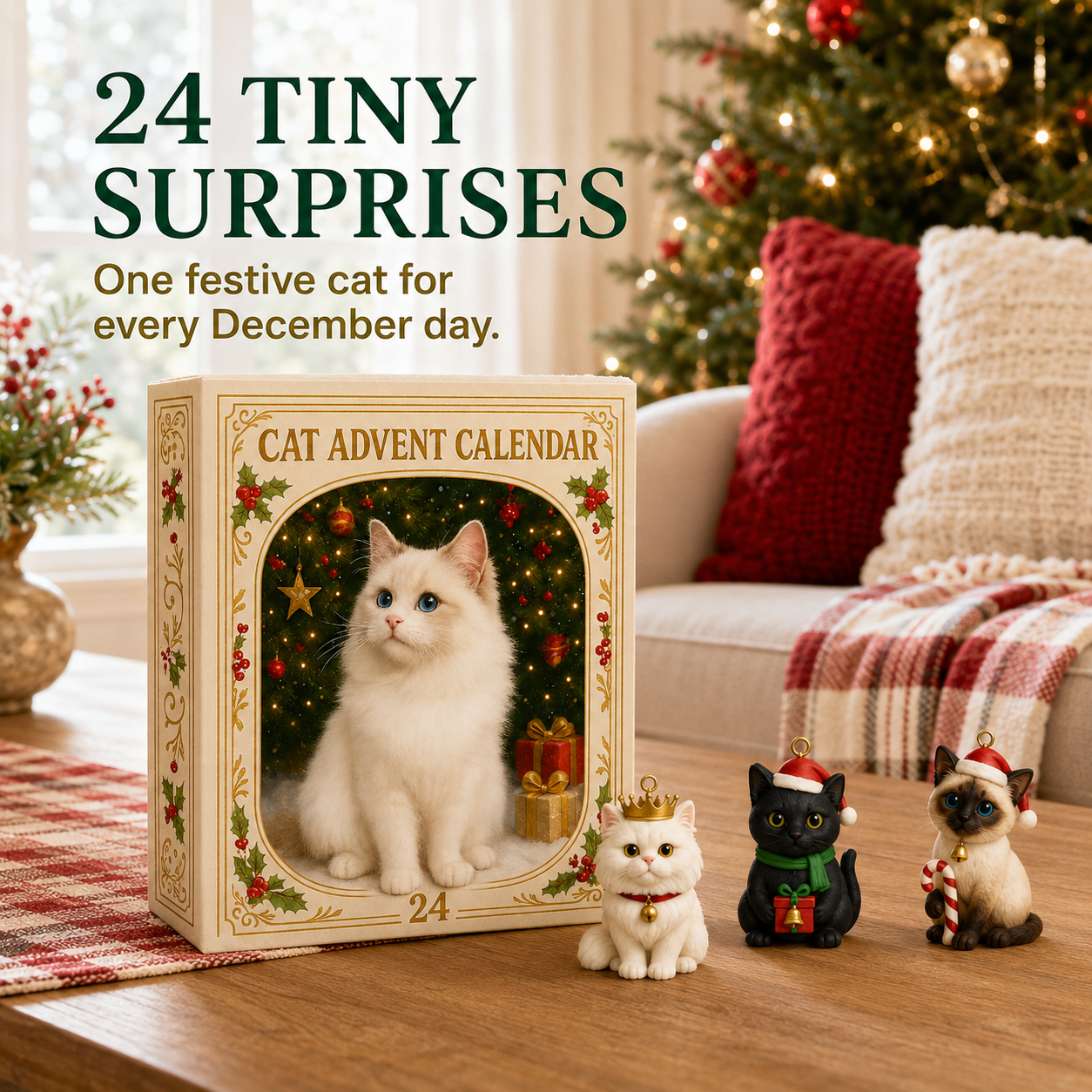 Cat Ornament Advent Calendar with 24 festive Christmas surprises