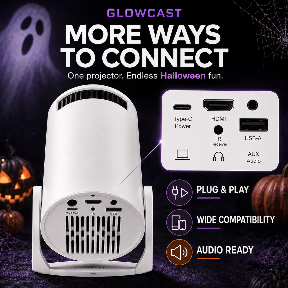 Halloween Window Projection Mini Projector – mini projector ports and remote control