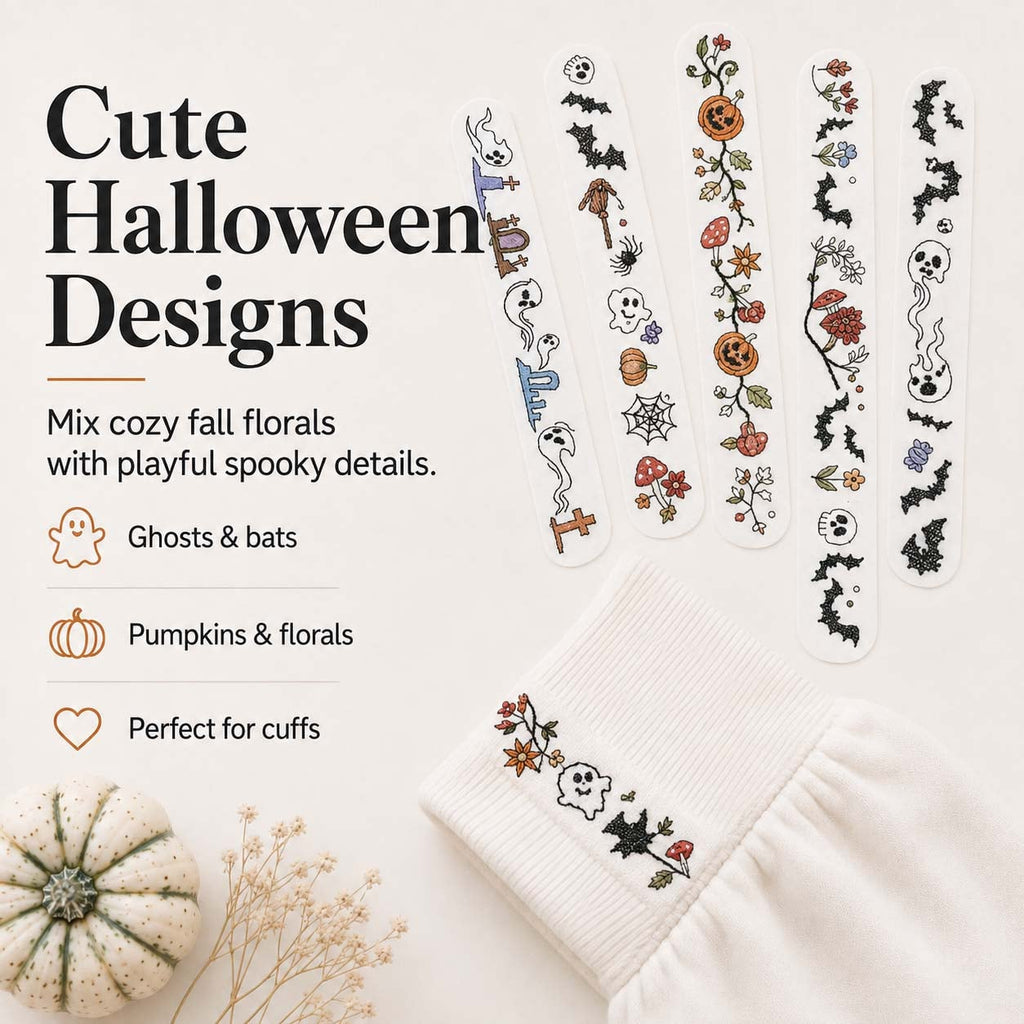 Halloween Water-Soluble Embroidery Transfer Stickers – Halloween embroidery pattern collection