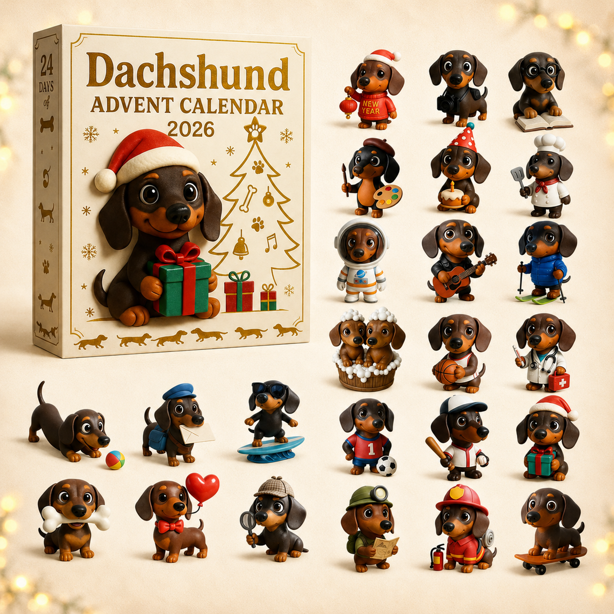 Dachshund Advent Calendar package and daily surprise characters