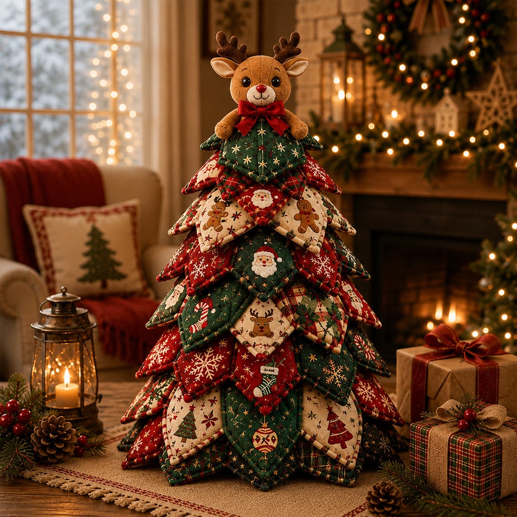 DIY Quilted Christmas Tree Craft Kit – reindeer quilted Christmas tree design