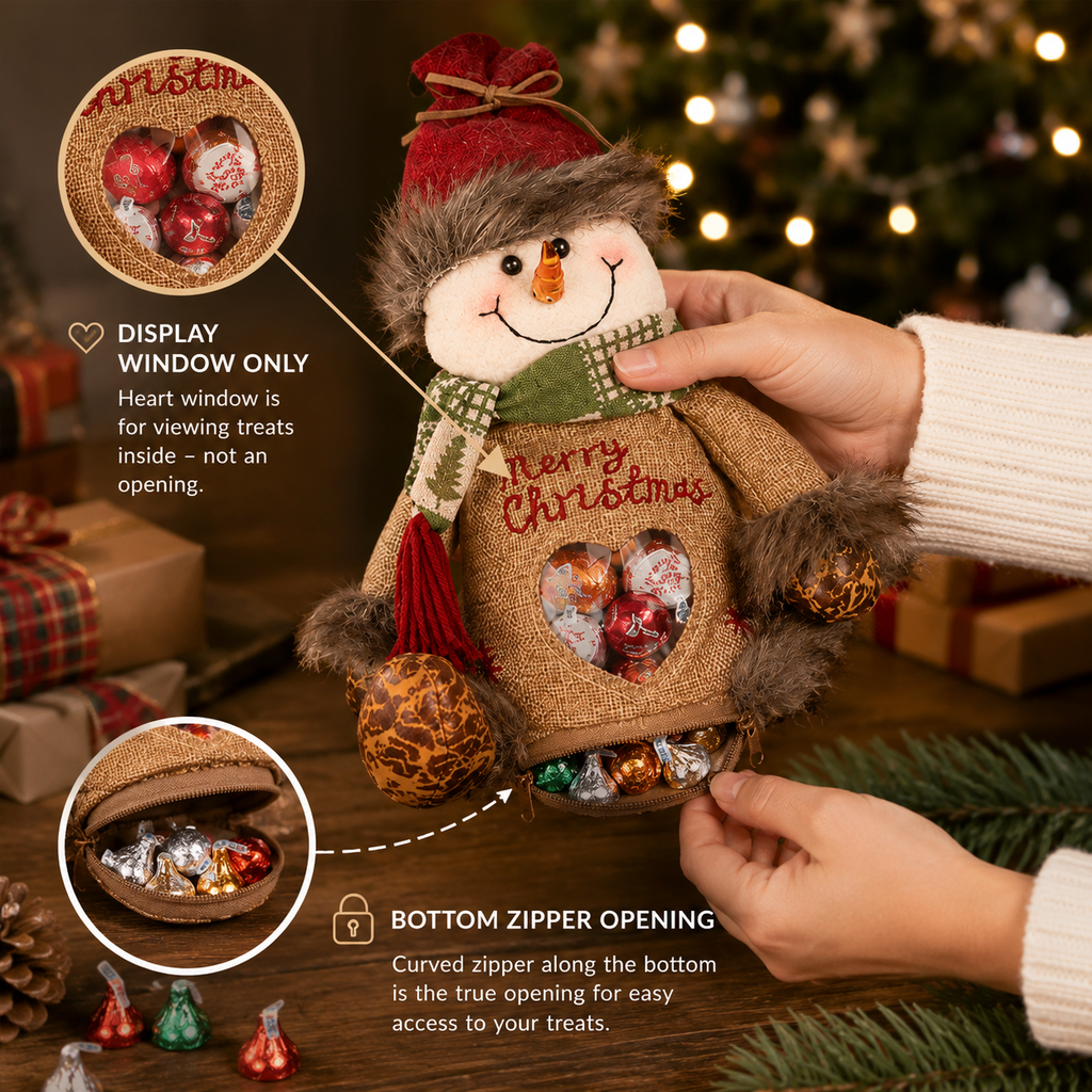 Christmas Character Zipper Gift Bag – bottom zipper and display window details
