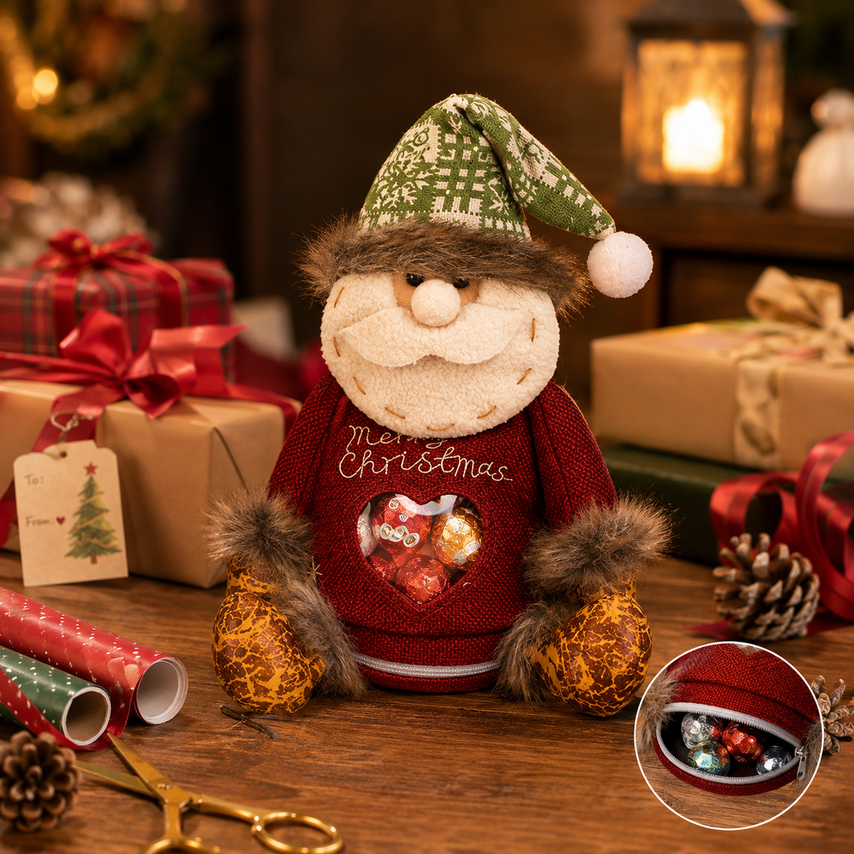 Christmas Character Zipper Gift Bag – Santa Christmas gift bag