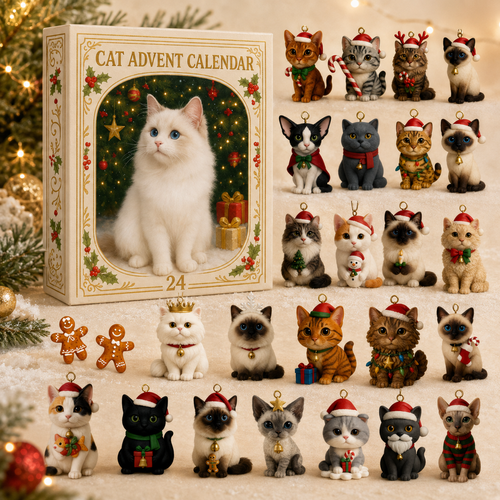 Festive cat ornament ready to hang on a Christmas tree