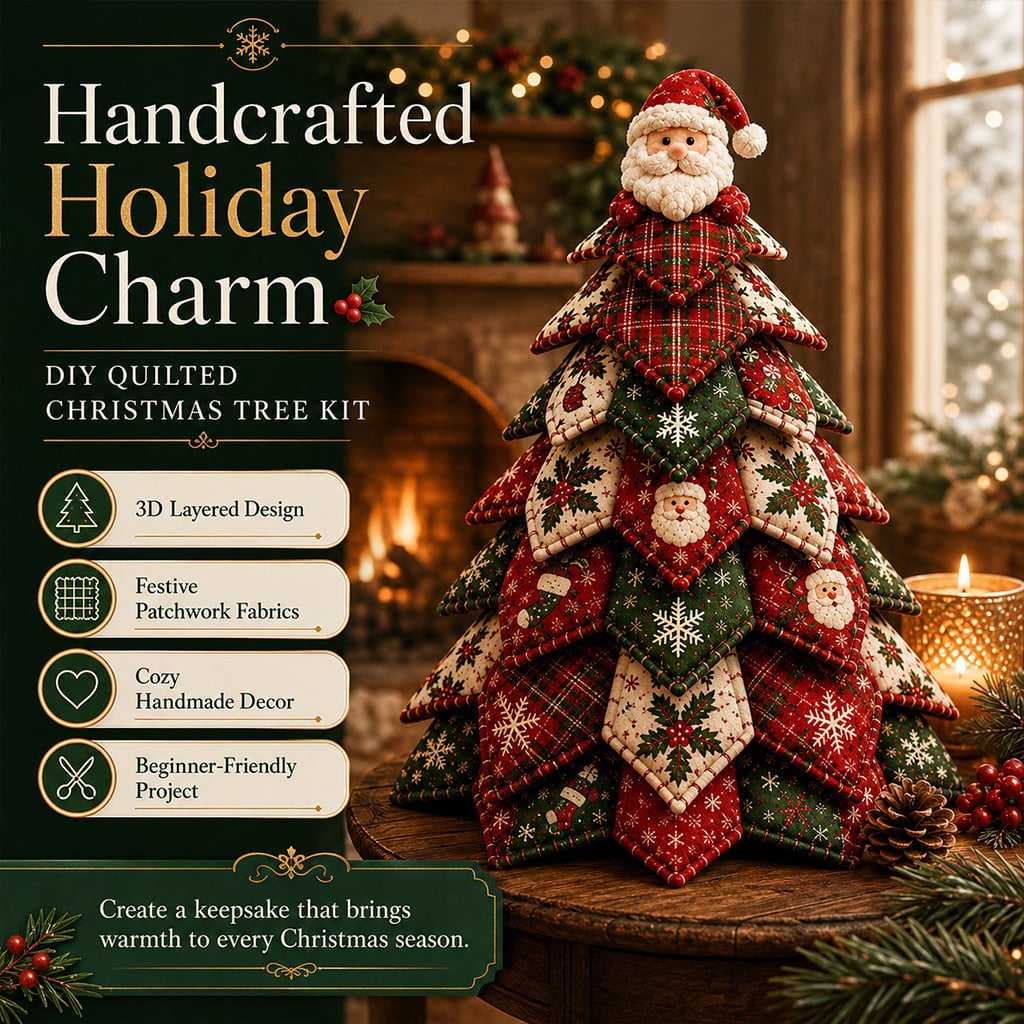 DIY Quilted Christmas Tree Craft Kit – finished Santa quilted Christmas tree craft
