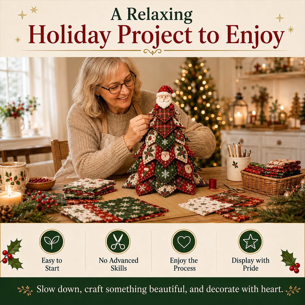 DIY Quilted Christmas Tree Craft Kit – person sewing a quilted Christmas tree