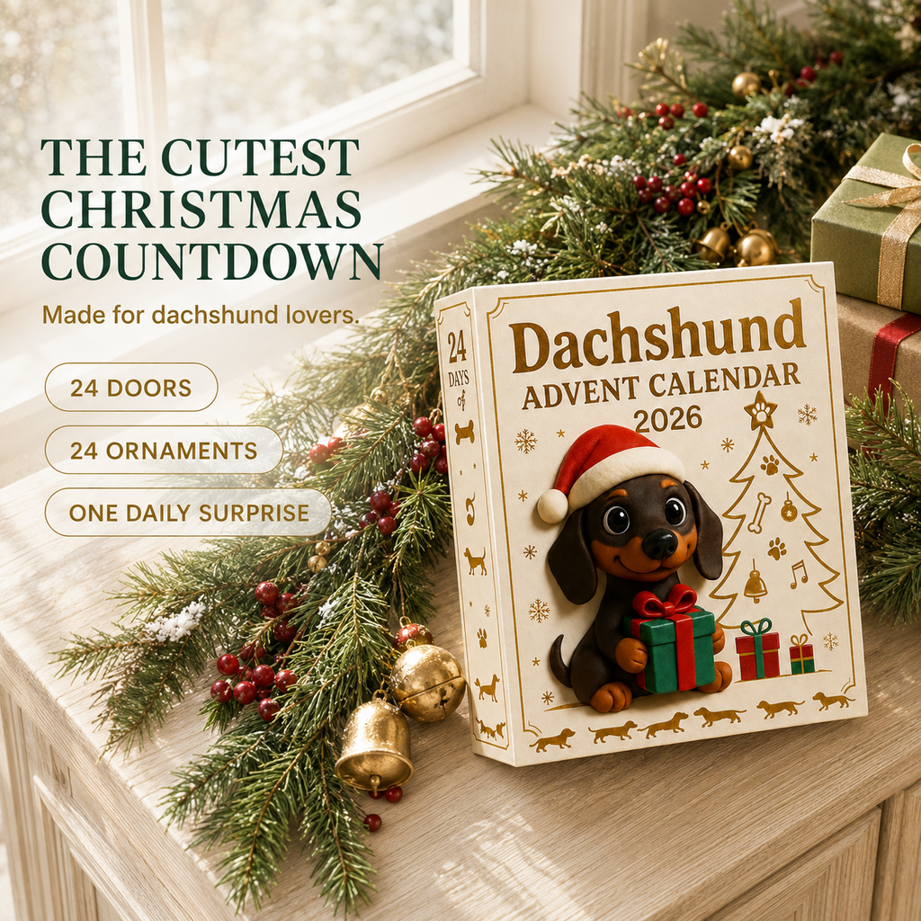 Festive dachshund countdown calendar display