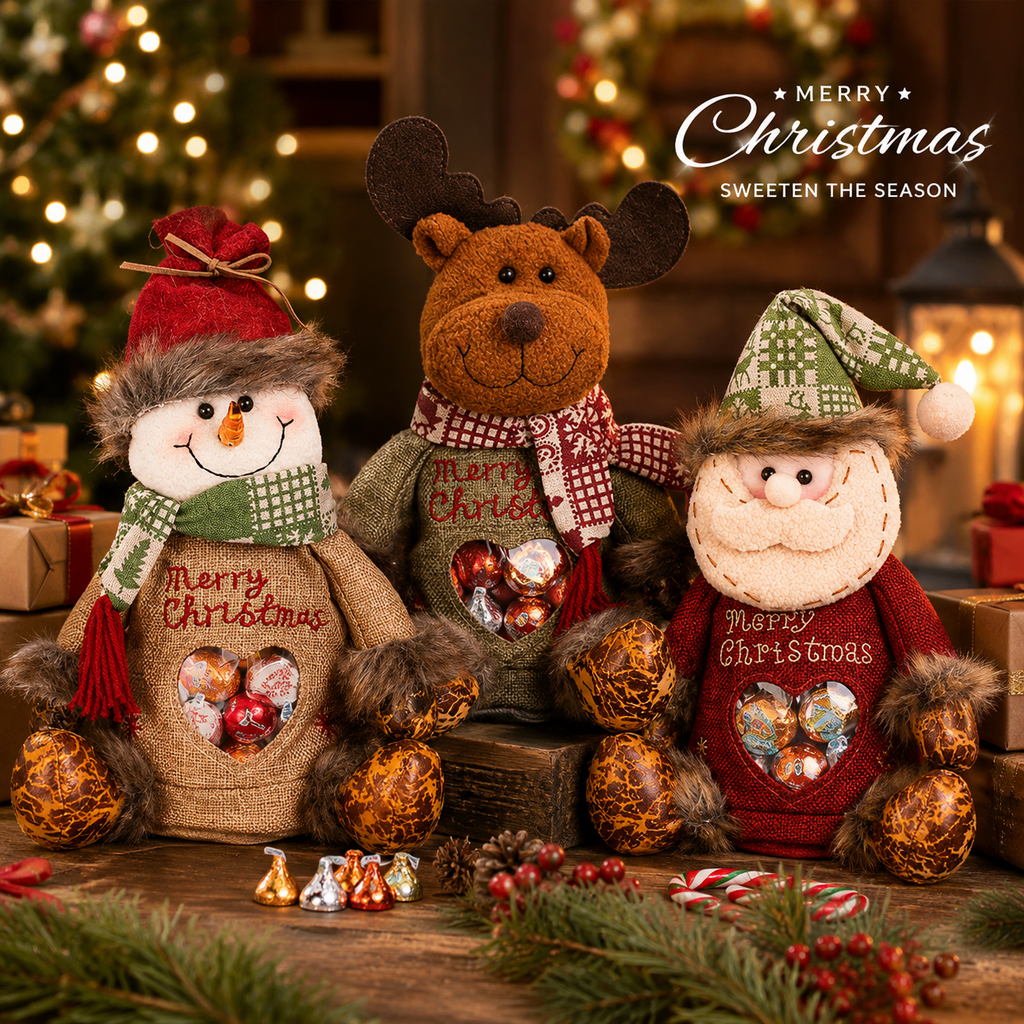 Christmas Character Zipper Gift Bag – three Christmas character zipper gift bags