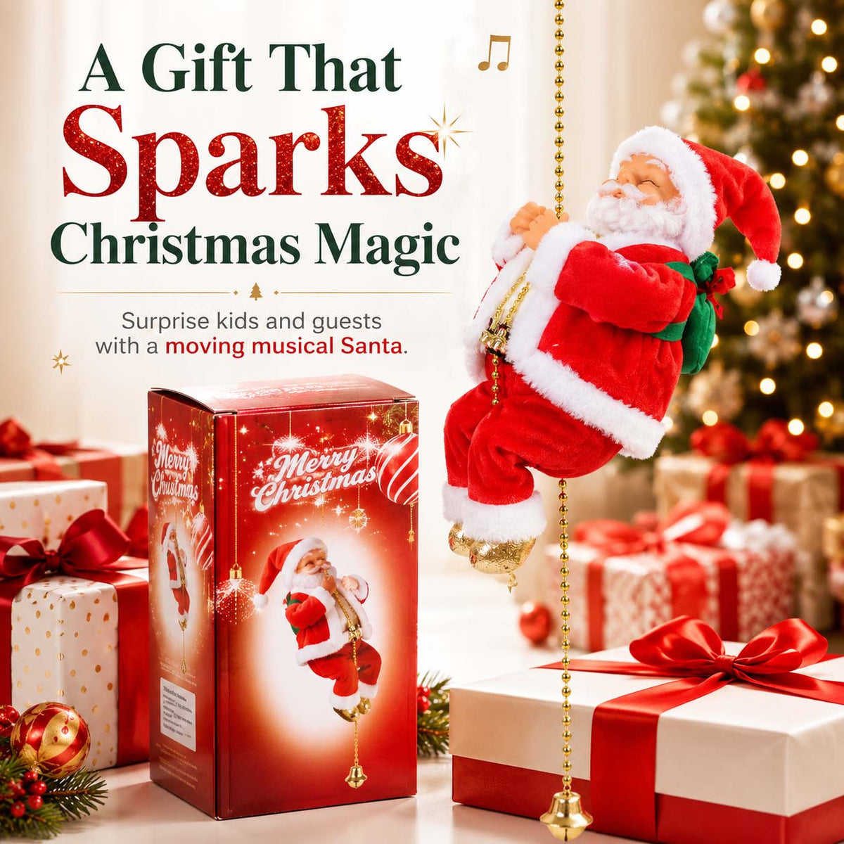 Animated Climbing Santa Christmas Decoration – climbing Santa Christmas gift presentation