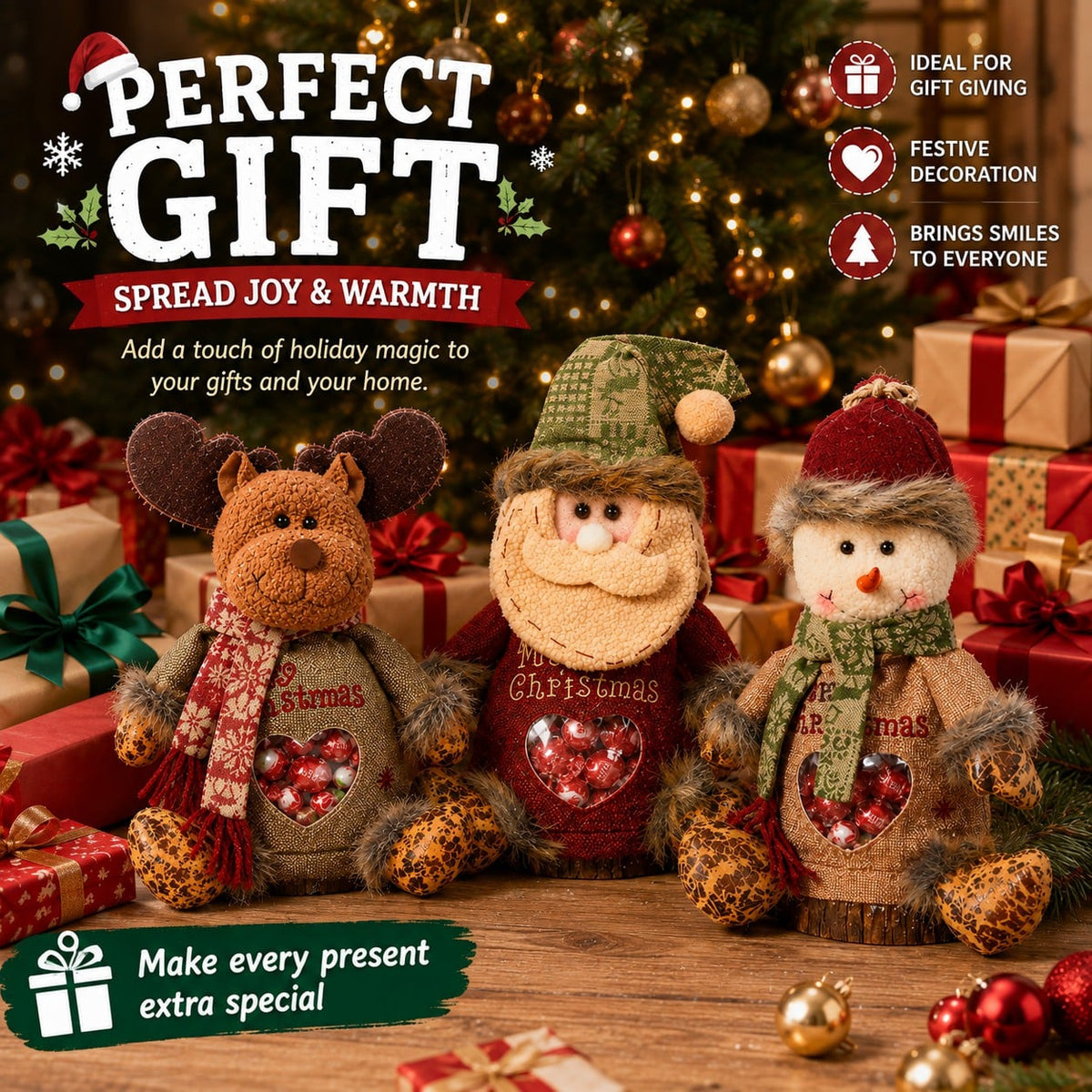 Christmas Character Zipper Gift Bag – Christmas character gift bags with presents