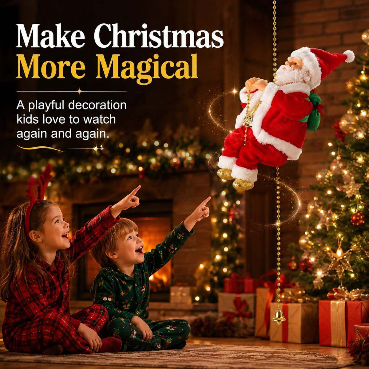 Animated Climbing Santa Christmas Decoration – children watching an animated Santa
