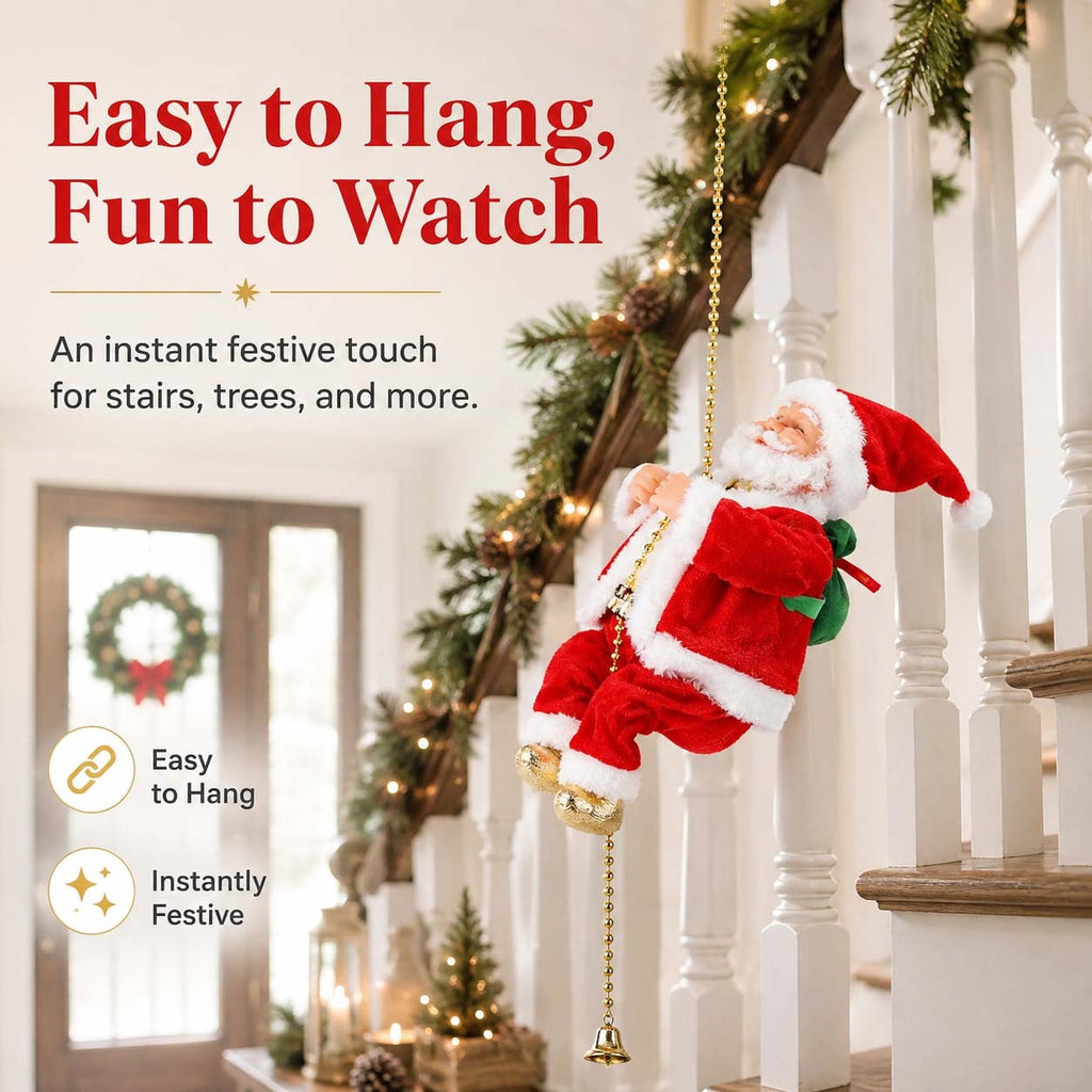 Animated Climbing Santa Christmas Decoration – climbing Santa hanging from holiday garland