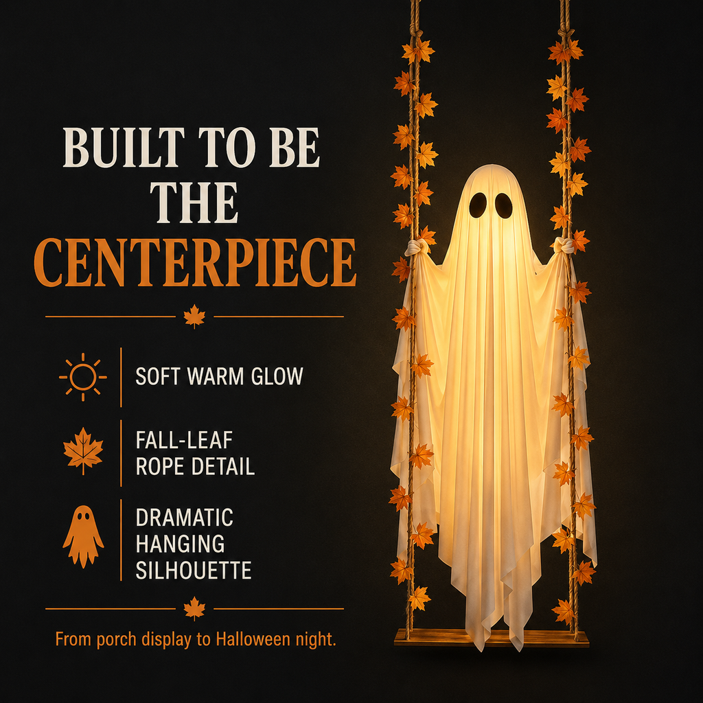 Glowing Halloween Hanging Swing Ghost – large glowing ghost porch centerpiece