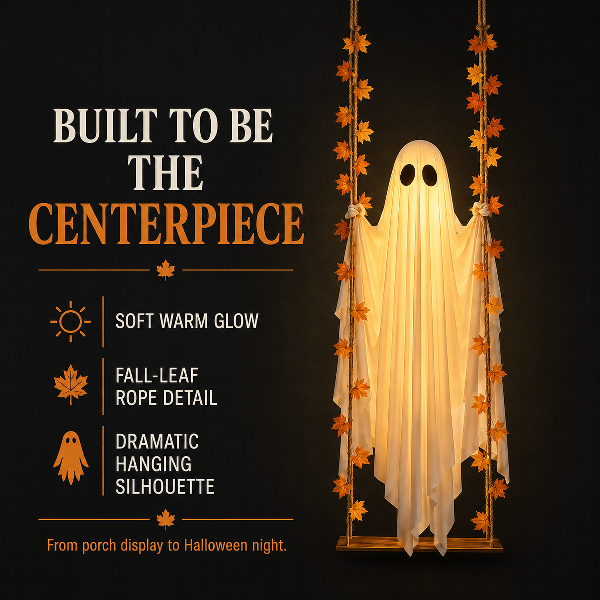 Glowing Halloween Hanging Swing Ghost – large glowing ghost porch centerpiece