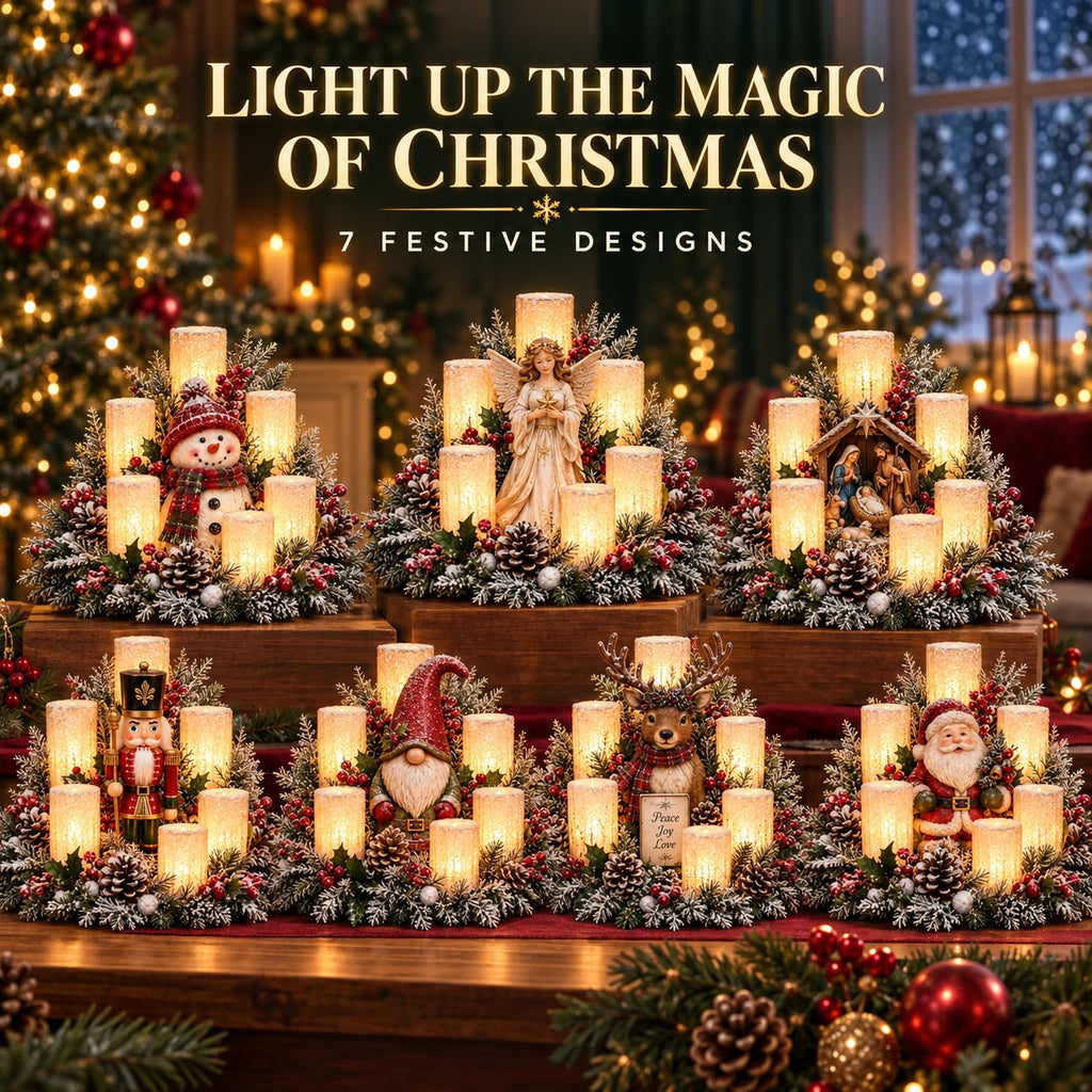 Seven Christmas candle centerpiece designs with festive greenery