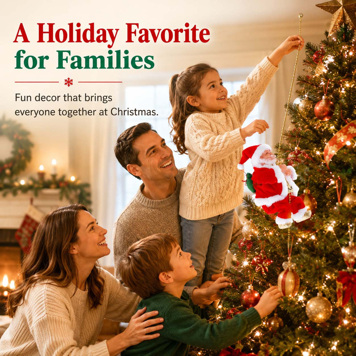 Animated Climbing Santa Christmas Decoration – family watching a climbing Santa decoration