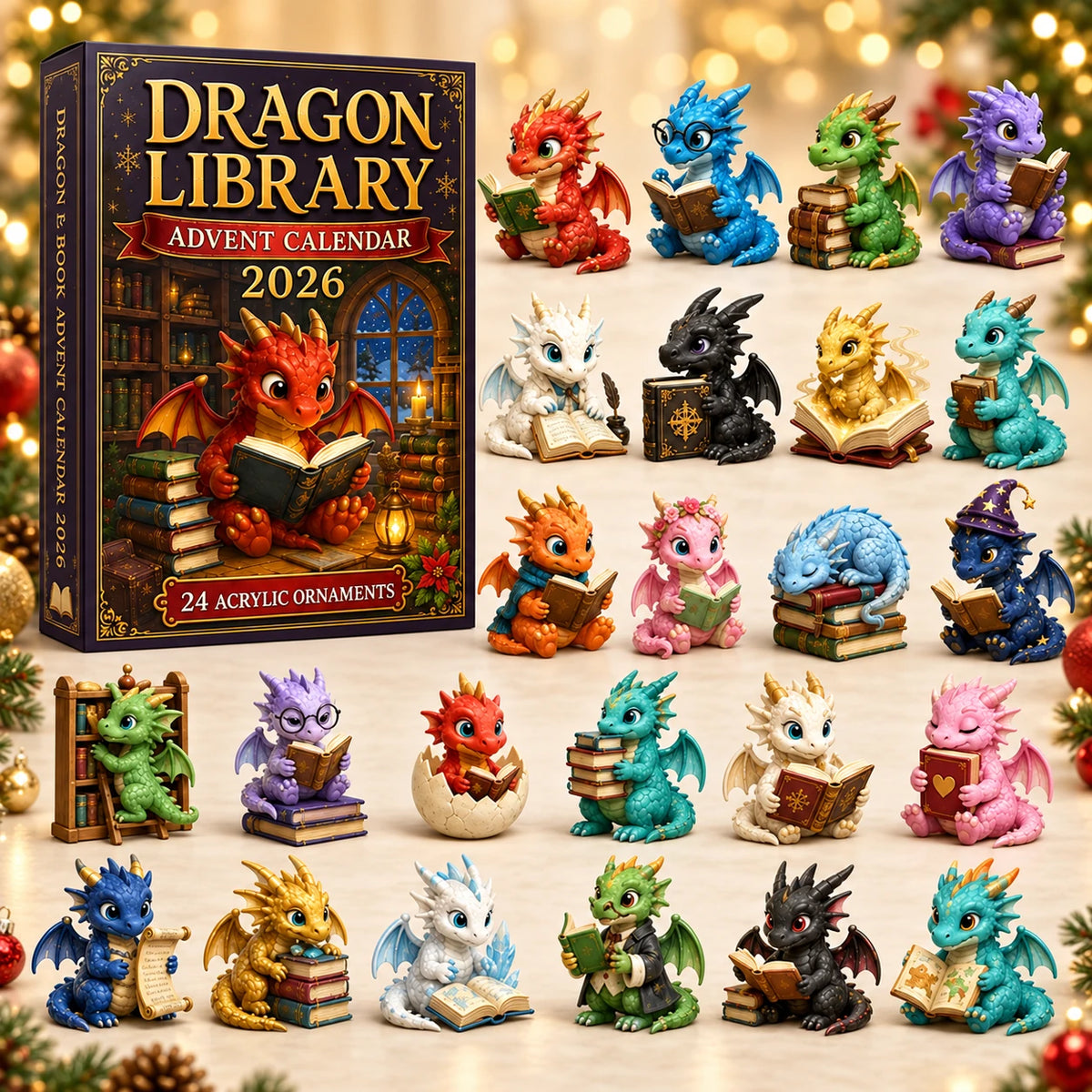 Dragon Library Advent Calendar 2026 with the complete set of 24 dragon characters