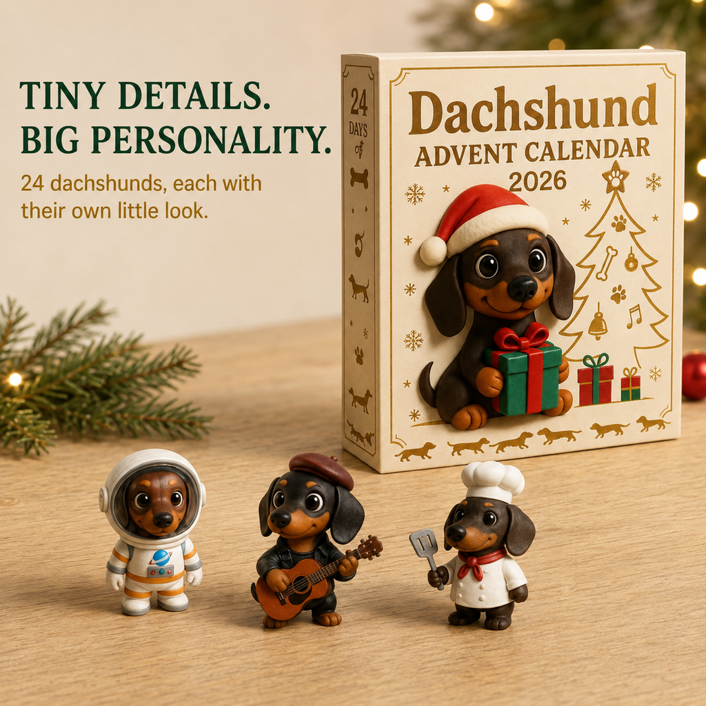 Detailed dachshund characters in holiday outfits