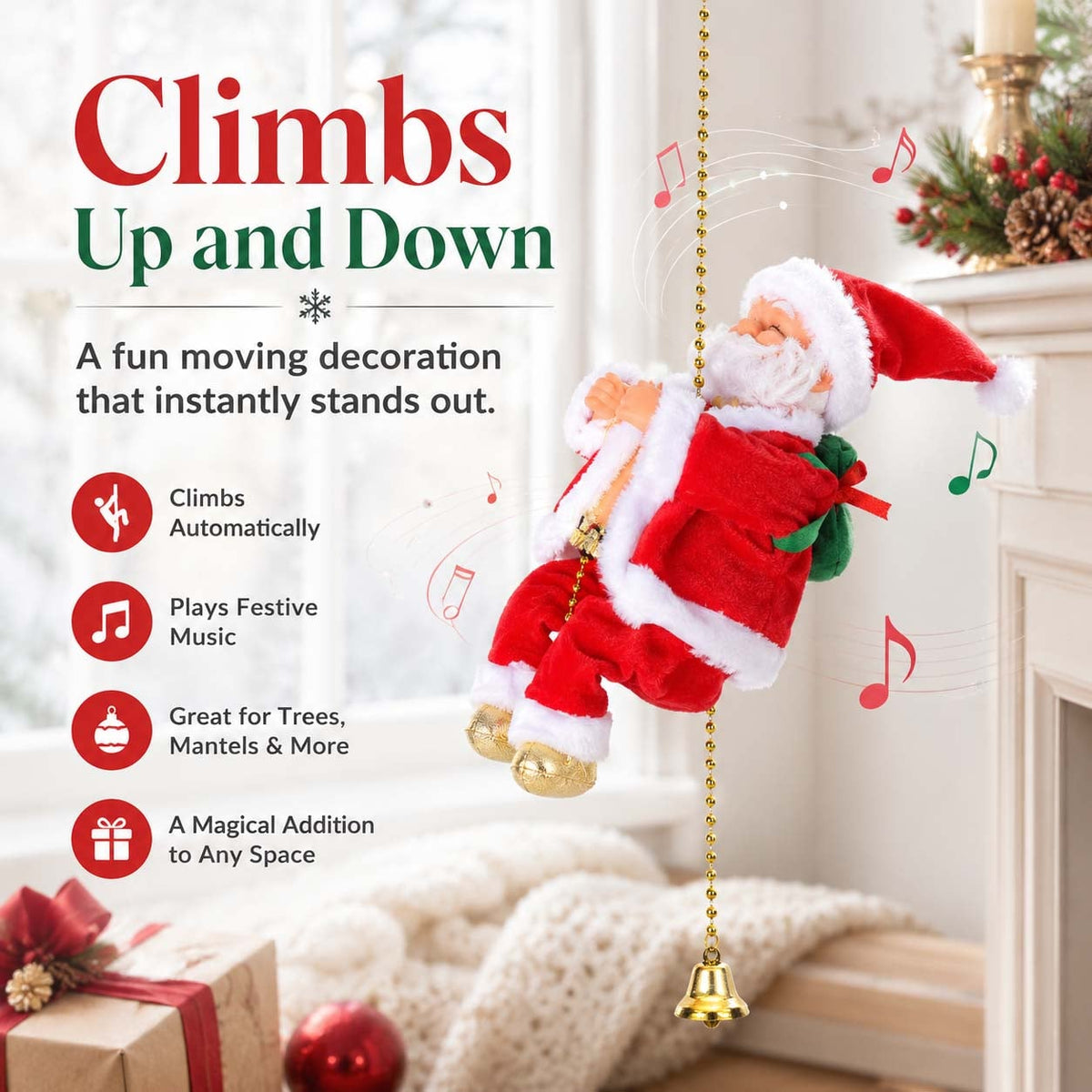 Animated Climbing Santa Christmas Decoration – Santa climbing up and down a decorative chain
